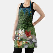 鶏、雛、雪片が青い エプロン (インサイチュ)