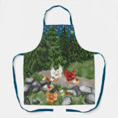 鶏、雛、雪片が青い エプロン (正面)