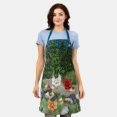 鶏、雛、雪片が青い エプロン (着用した状態)