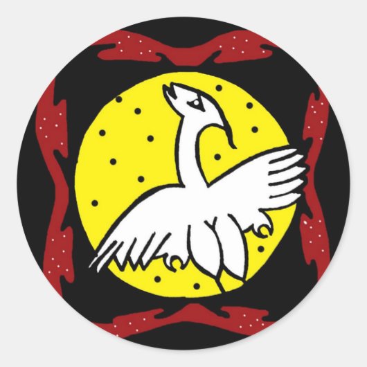 鶴と月のステッカー ラウンドシール (正面)