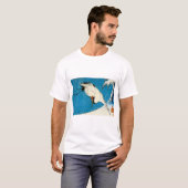 鶴と波、クレーン及び波、Hiroshige、Ukiyo-e Tシャツ (正面フル)