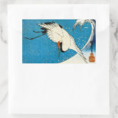 鶴と波，クレーン&ウェーブ，広重，浮世絵 長方形シール (バッグ)