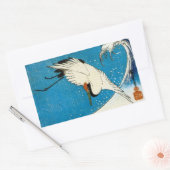 鶴と波，クレーン&ウェーブ，広重，浮世絵 長方形シール (封筒)