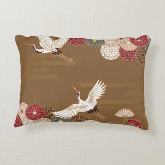 鶴と菊日本のが伝統的舞う アクセントクッション (裏面)
