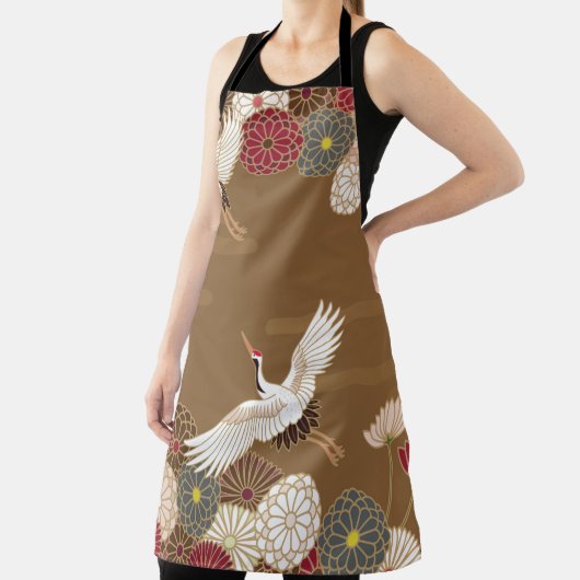 鶴と菊日本のが伝統的舞う エプロン (インサイチュ)