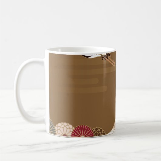 鶴と菊日本のが伝統的舞う コーヒーマグカップ (左)