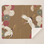 鶴と菊日本のが伝統的舞う シェルパブランケット (正面(横))