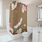 鶴と菊日本のが伝統的舞う シャワーカーテン (インサイチュ)