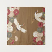 鶴と菊日本のが伝統的舞う タペストリー (正面(横))