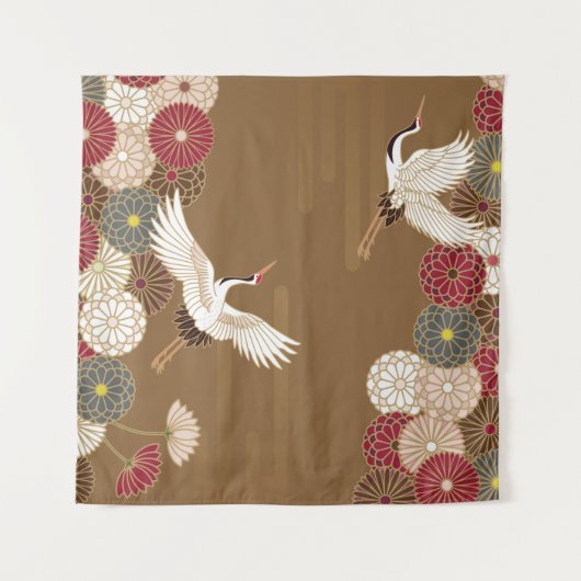 鶴と菊日本のが伝統的舞う タペストリー (正面(横))