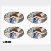 鶴の平和の天使クリスマス 楕円形シール (シート)