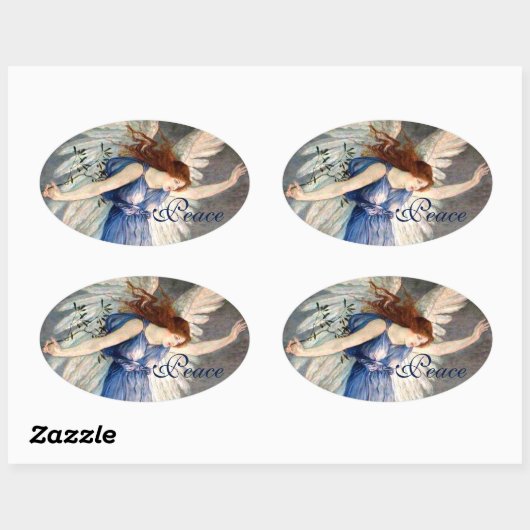 鶴の平和の天使クリスマス 楕円形シール (シート)