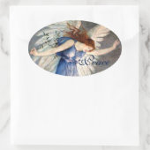 鶴の平和の天使クリスマス 楕円形シール (バッグ)