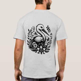 鶴の花Tシャツ | 上品な鳥のグラフィックTシャツ Tシャツ