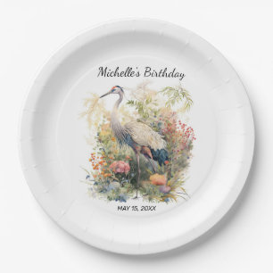 鶴の誕生日フラワー ペーパープレート