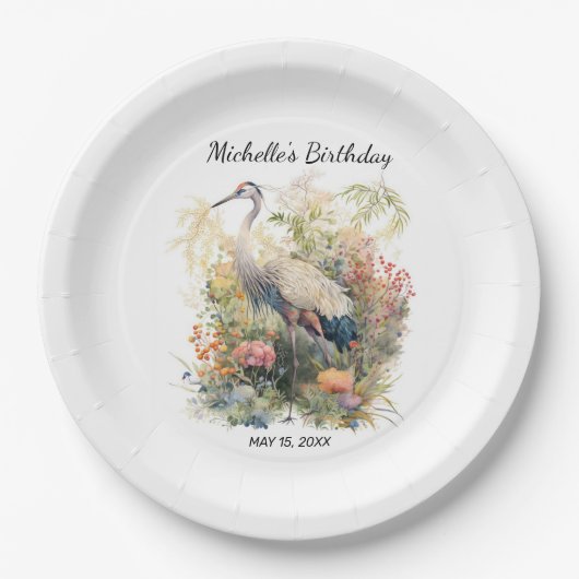 鶴の誕生日フラワー ペーパープレート (正面)
