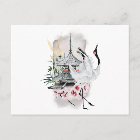 鶴の鳥のアートワーク日本の インビテーションポストカード (正面)