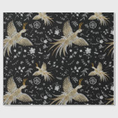 鶴の鳥花の模様 ラッピングペーパー (フラット)