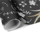 鶴の鳥花の模様 ラッピングペーパー (ロールコーナー)