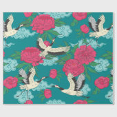 鶴や牡丹などの継ぎ目のない模様。ヴィンテージ  ラッピングペーパー (フラット)