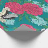 鶴や牡丹などの継ぎ目のない模様。ヴィンテージ  ラッピングペーパー (角)