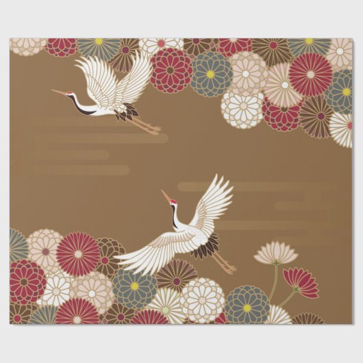 鶴や菊がパッ日本のと伝統的鳴る ラッピングペーパー (フラット)