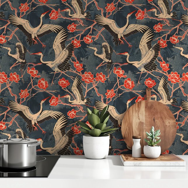 鶴エレガントと紅花 壁紙 (クリエイターアップロード済み)