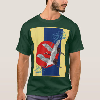 鶴カッコいいの鳥のアートワーク、鶴の舞日本の Tシャツ