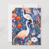 鶴カラフルと花パーソナライズされた ノートカード (裏面)