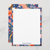 鶴カラフルと花パーソナライズされた ノートカード (正面/裏面)