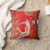 鶴日本のの日の日桜赤絵を描の胸 クッション (ブランケット)