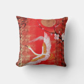 鶴日本のの日の日桜赤絵を描の胸 クッション (正面)