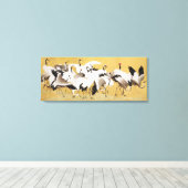 鶴日本のの群れ、ヴィンテージ印刷、 キャンバスプリント (インサイチュ (ウッドフロア))