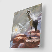 鶴日本のの長寿 スクエア壁時計 (傾斜)