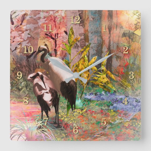 鶴日本のの「朝日」 スクエア壁時計 (正面)