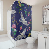 鶴日本の波花。刺しゅうが悪い シャワーカーテン (インサイチュ)