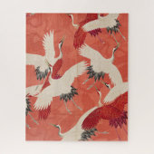 鶴日本の焼きオレンジの着物織芸 ジグソーパズル (縦)