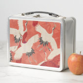 鶴日本の焼きオレンジの着物織芸 メタルランチボックス (インサイチュ)