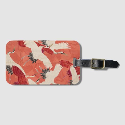 鶴日本の焼きオレンジの着物織芸 ラゲッジタグ (正面横)