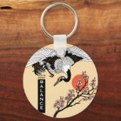 鶴日本の鳥及び咲き桜 キーホルダー (正面)