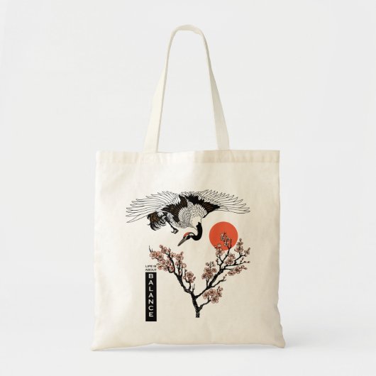 鶴日本の鳥及び咲き桜 トートバッグ (正面)