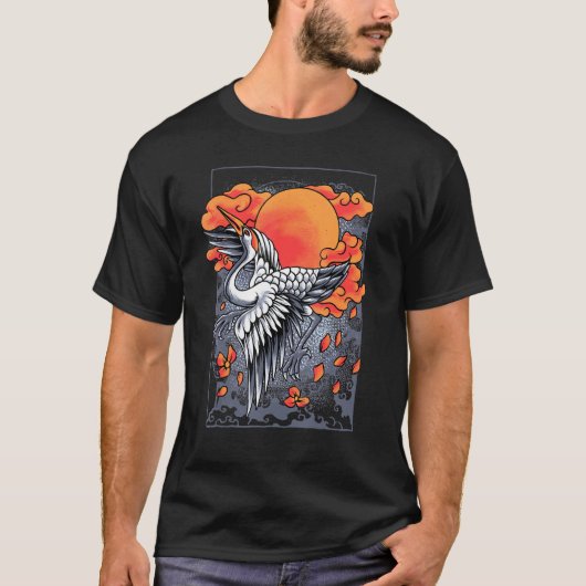 鶴日本の鶴のさくらんぼ Tシャツ (正面)