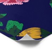 鶴日本の、波、花。刺繍不良 ポスター (角)