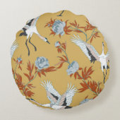 鶴日本の、牡丹、シークパターン ラウンドクッション (裏面)