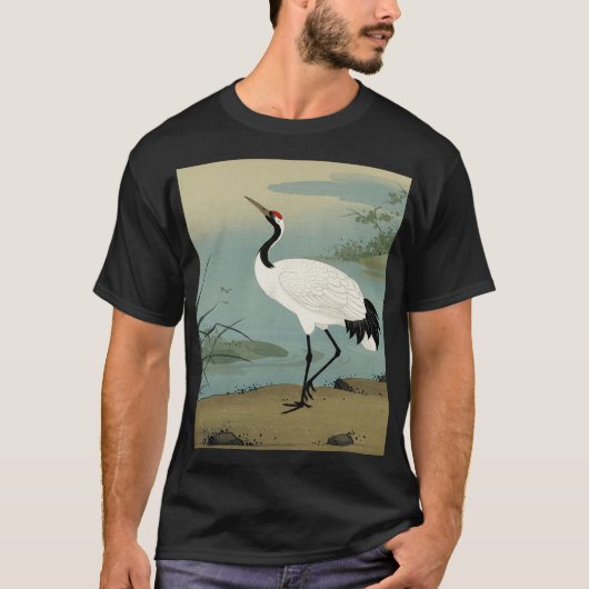「鶴水」Japanese style ink painting T-shirt Tシャツ (正面)