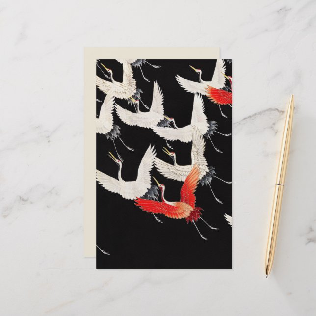 鶴飛んでいる：鳥日本のの着物アート (正面/裏面インサイチュ)