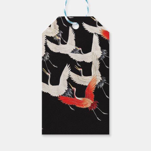鶴飛んでいる:鳥日本のの着物アート ギフトタグ (正面)