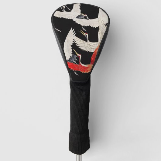 鶴飛んでいる：鳥日本のの着物アート ゴルフヘッドカバー (正面)