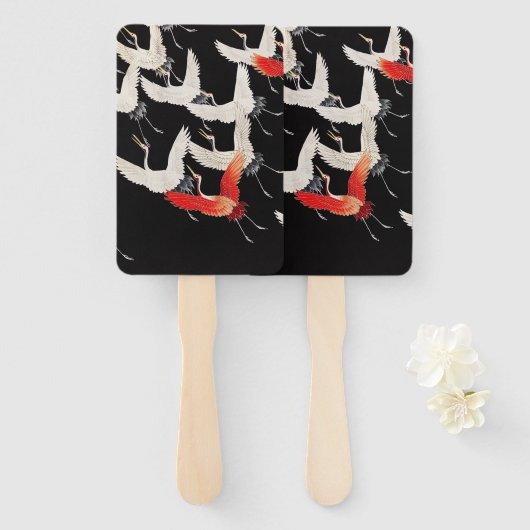 鶴飛んでいる:鳥日本のの着物アート ハンドファン (正面&裏面)