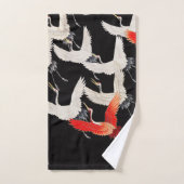 鶴飛んでいる：鳥日本のの着物アート バスタオルセット (ハンドタオル)